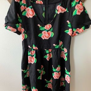 Black Floral Fit and Flare Dress